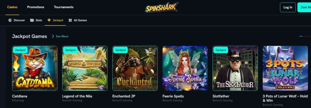 spinshark casino jackpots 